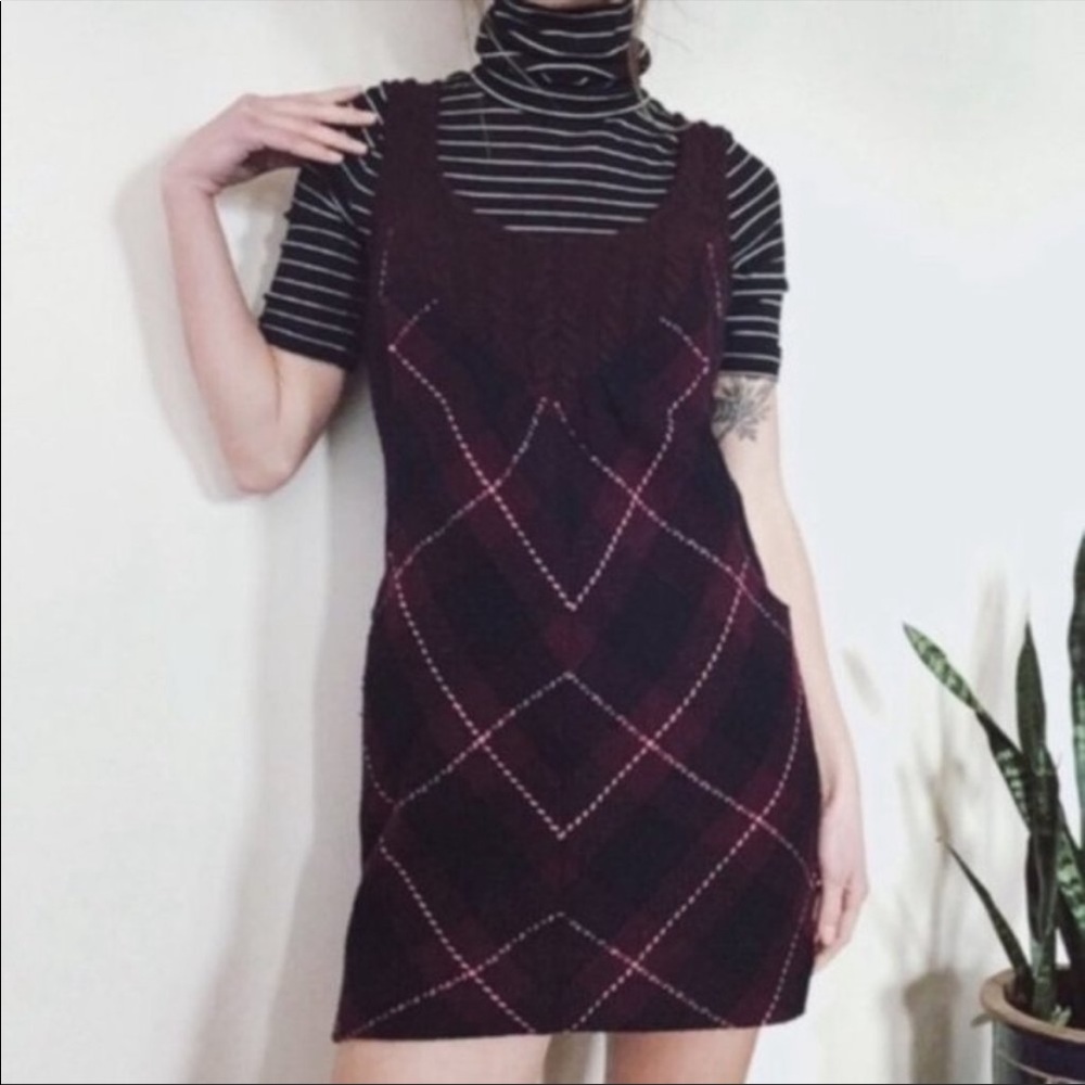 Free People Parker Plaid Wool Sweater Dress Purple